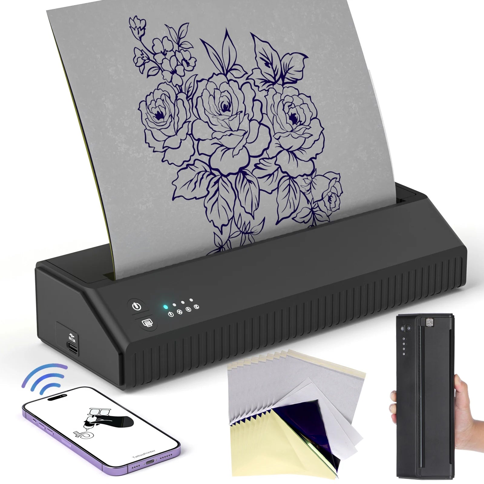 MHT-P8009 Bluetooth Tattoo printer Pattern Printer Mini Thermal tattoo  transfer stencil machine bluetooth stencil tattoo printer