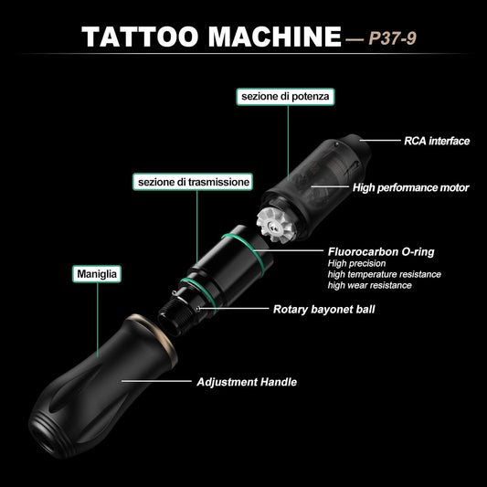 HAWINK Kit de máquina de tatuaje P37 máquina de pluma rotativa con 10 cartuchos y 7 tintas