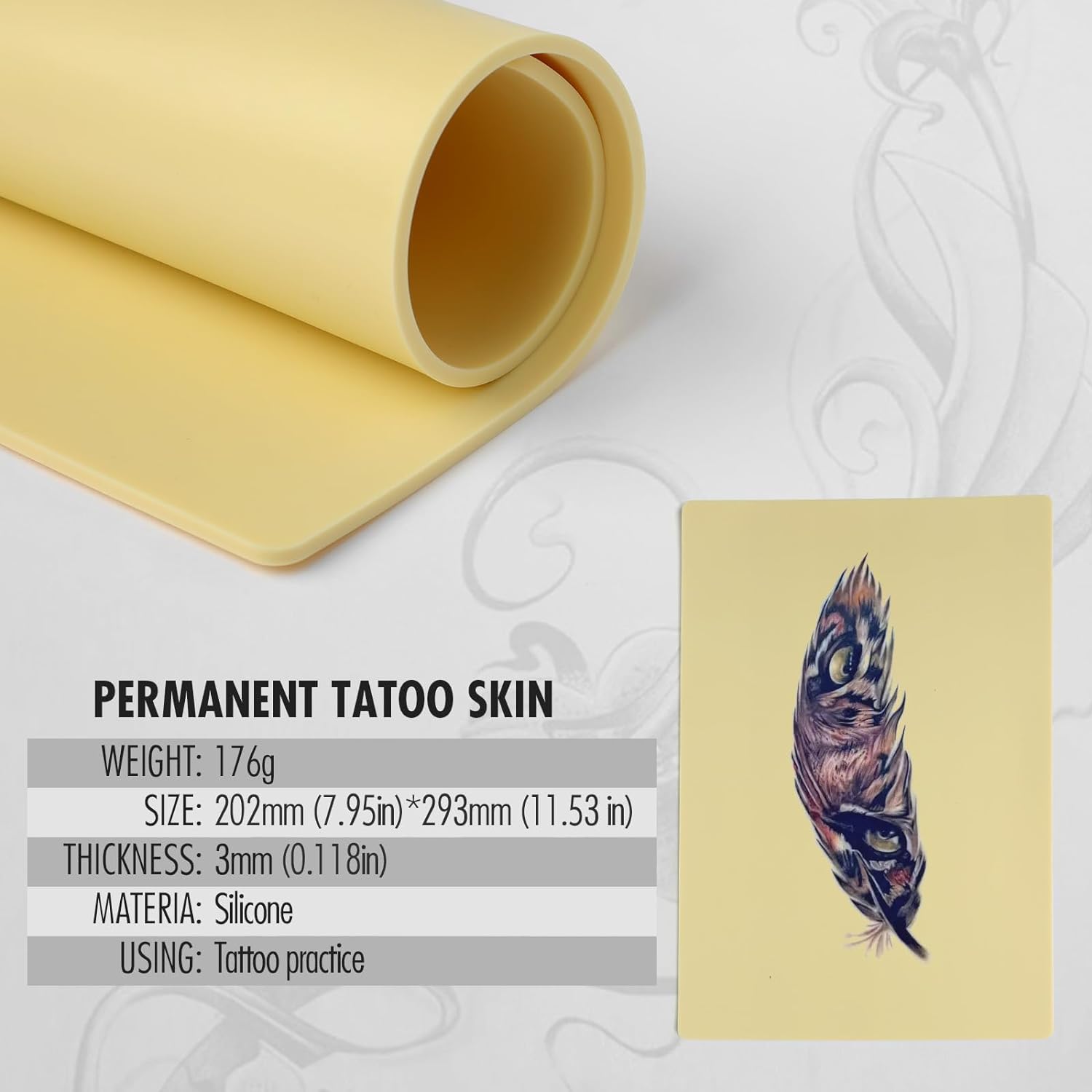 3mm Tattoo Skin Practice, Finemie 5pcs Tattoo Fake Skins 11.8x7.8 3mm  Thcik Tattoo Skin for Beginners and Tattoo Artists